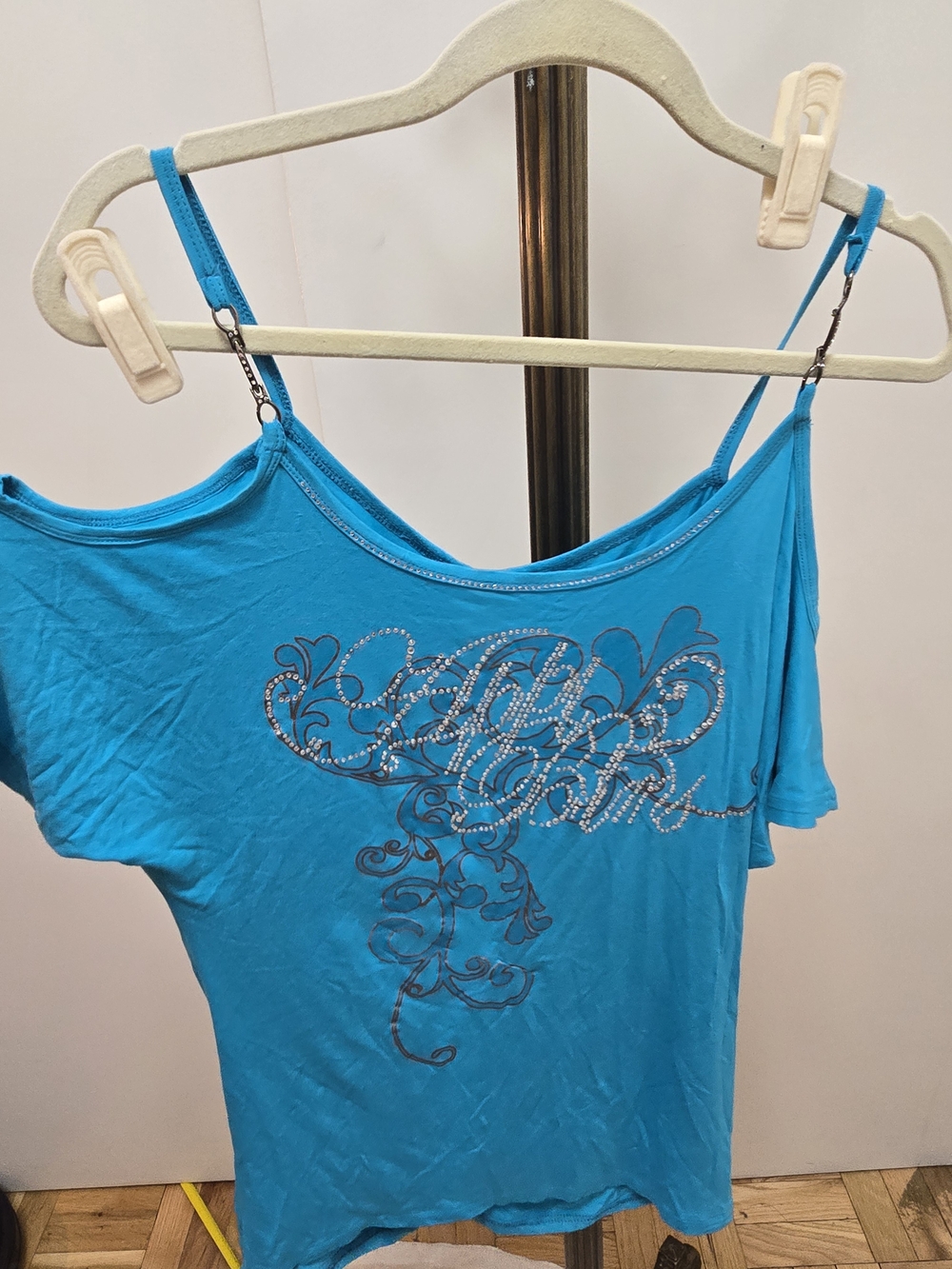 Apple Bottoms Turquoise Rhinestone Off-Shoulder Top